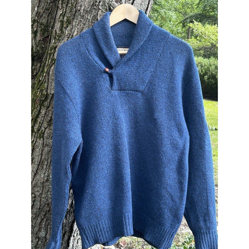 Vintage LL Bean Men's Wool Shawl Collar Sweater Blue Size Large? Button Preppy - Picture 2 of 6